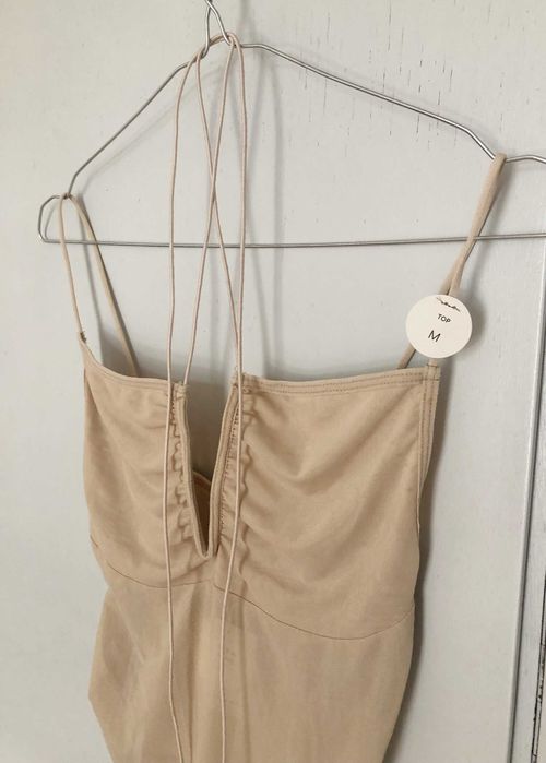 Top siateczkowy z wiązaniem, z fiszbinami, beżowy Reserved