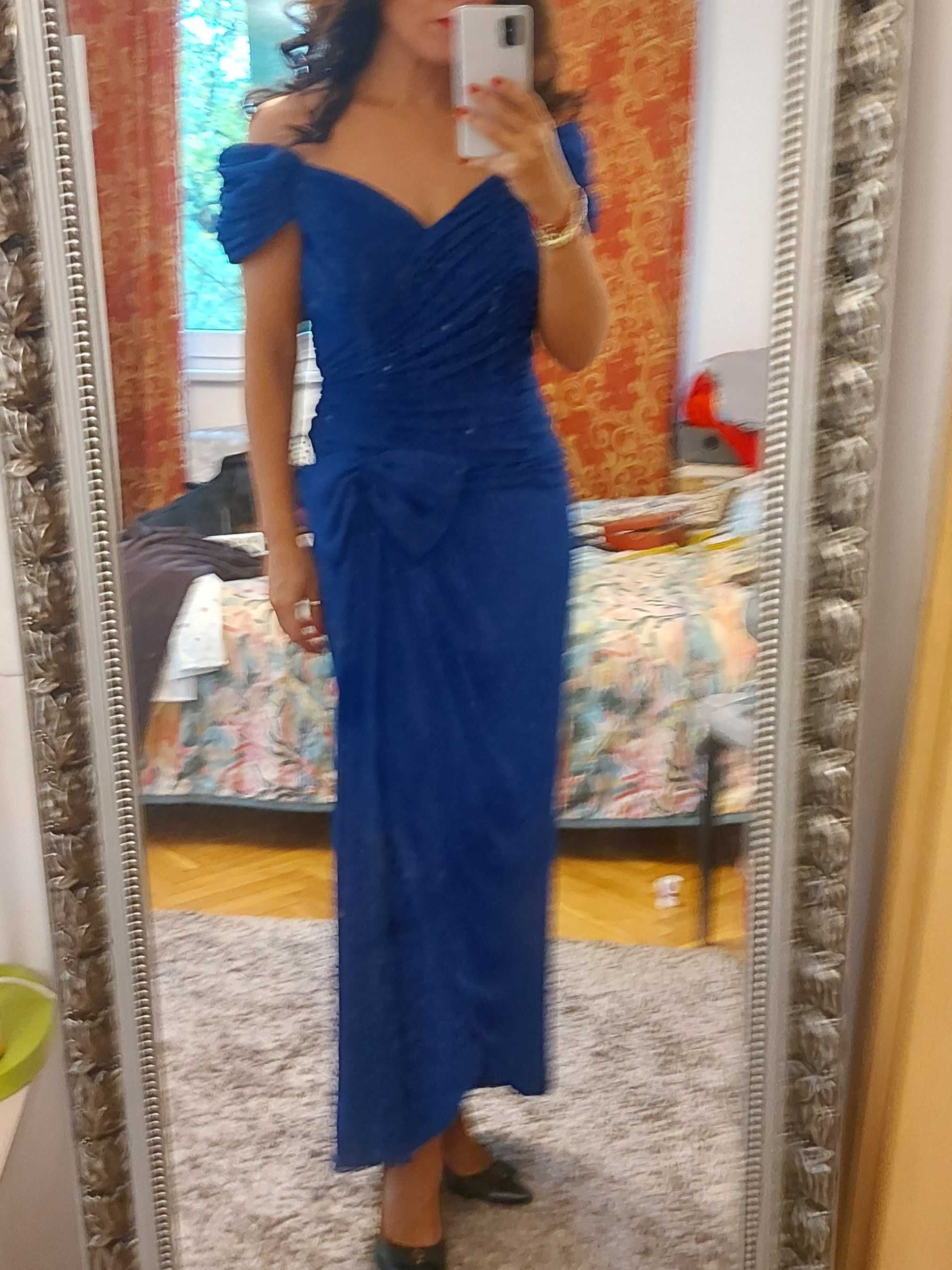 Piękna długa niebieska sukienka bez ramion rozm. L