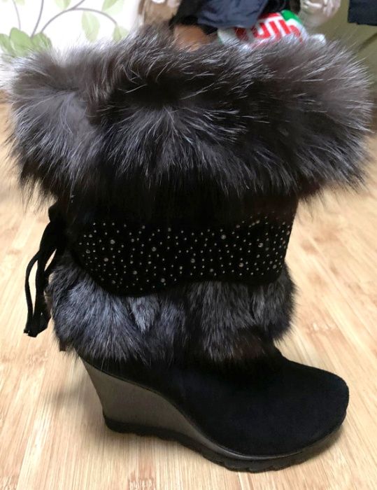 женские сапоги натуральная кожа мех замша Foletti