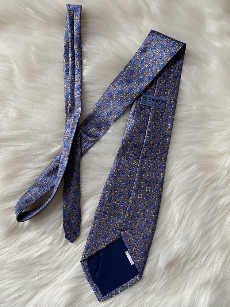 100% jedwab niebieski krawat silk jedwabny vintage błękitny