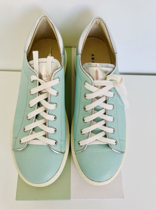 Ténis de pele | azul, prateado e branco | tamanho 37