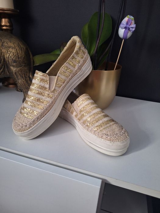 Espadryle 40 złote wiosenne buty gruba podeszwa platforma