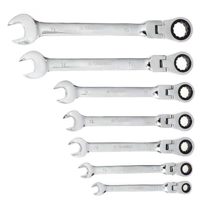 Klucze płasko-oczkowe z grzechotką łamaną 8-19mm 7-elementów