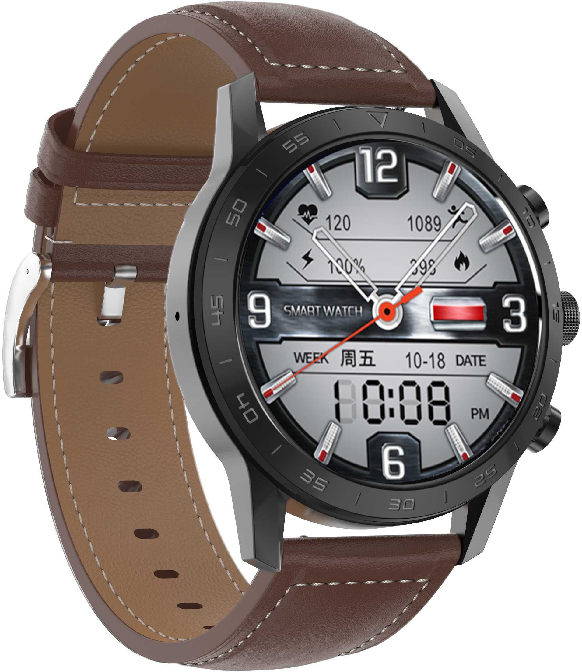 PASEK SKÓRZANY BRĄZOWY 22 mm do smartwatch zegarek L13 L15 DT70 DT95