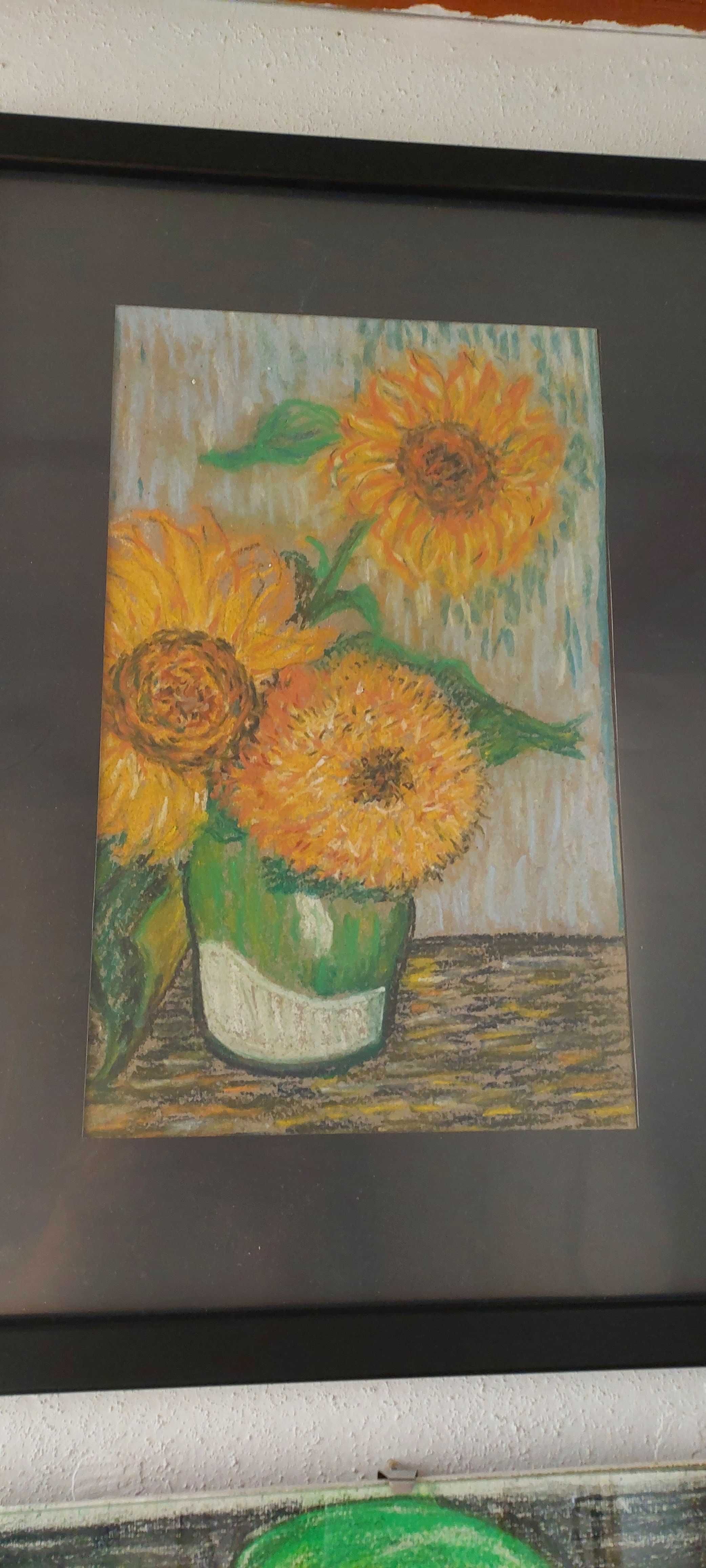Dois quadros,pintura a pastel sobre cartão