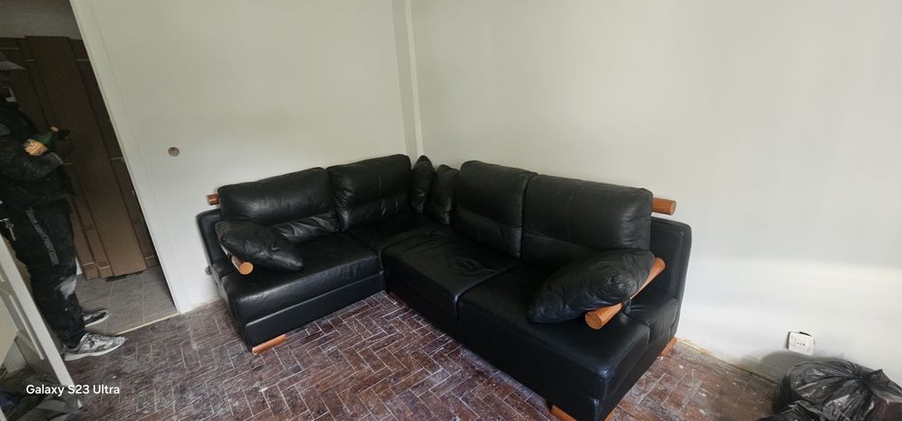 Sofá de Pele Genuína Preta – 2 Peças Modulares