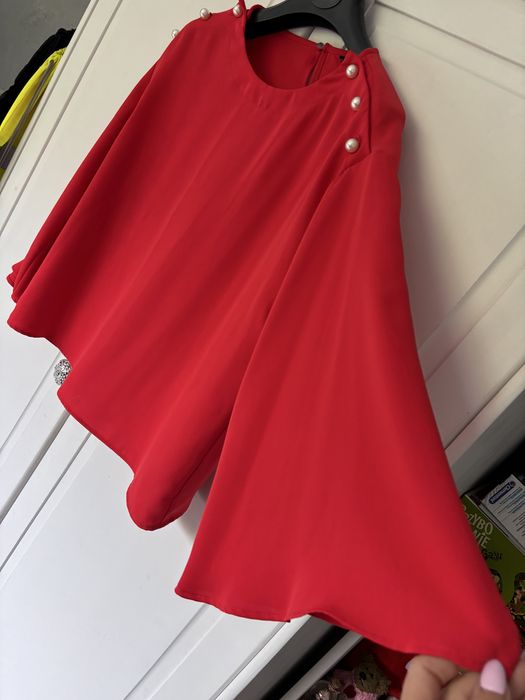 Zara basic czerwona koszula szyfonowa szyfon tiul perly perelki 36 38
