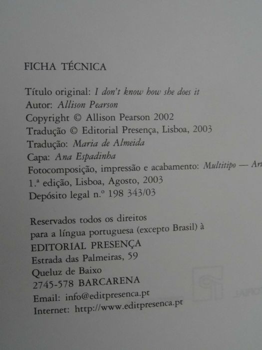Não Sei Como é Que Ela Consegue de Allison Pearson - 1ª Edição