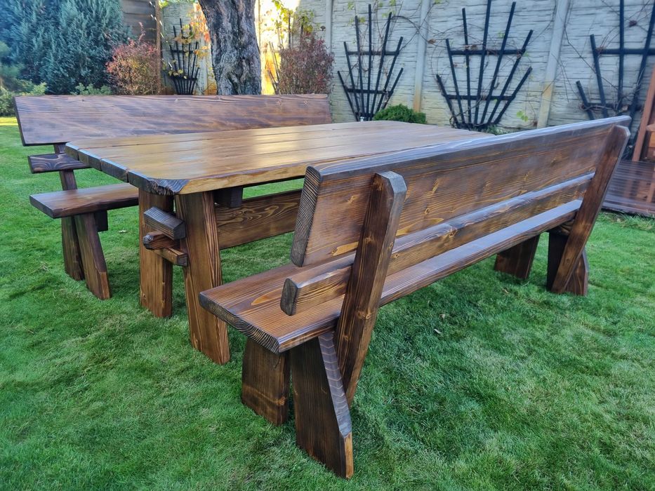 komplet zestaw DREWNIANYCH mebli ogrodowych STÓŁ, ŁAWKI na taras