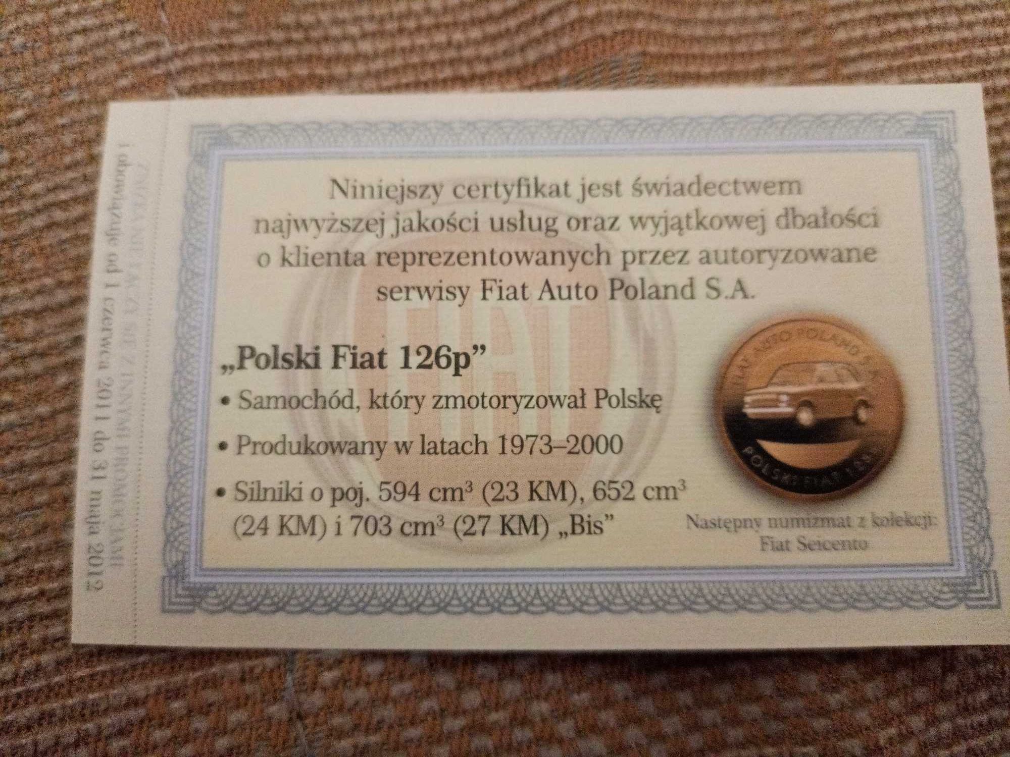 Polski Fiat 126p - Numizmat z certyfikatem