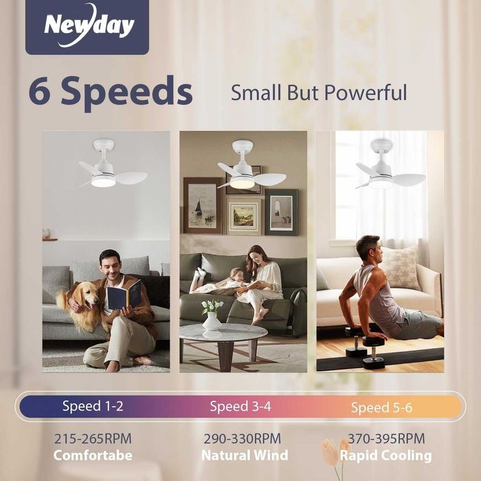 Newday Cichy wentylator sufitowy z oświetleniem LED i pilotem 61 cm