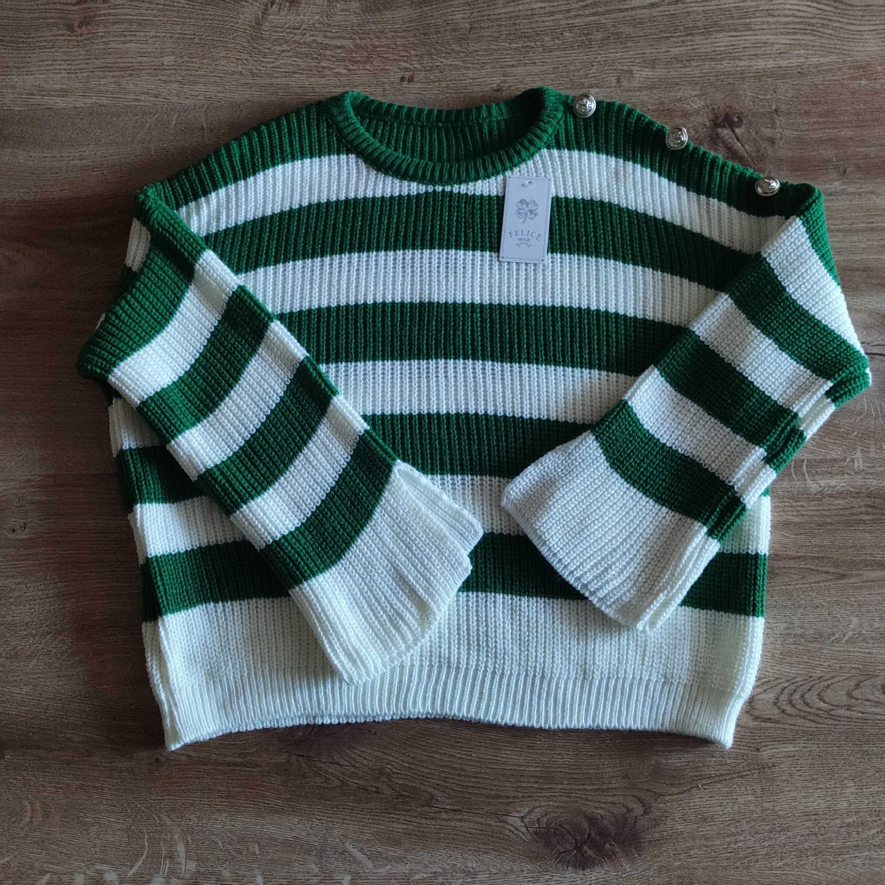 sprzedam nowy sweter w pasy zielono białe Felice 46