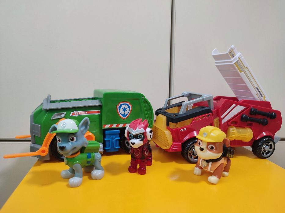 Щенячий патруль Рокки и мусоровоз Маршал и пожарная машина Зума Крепыш