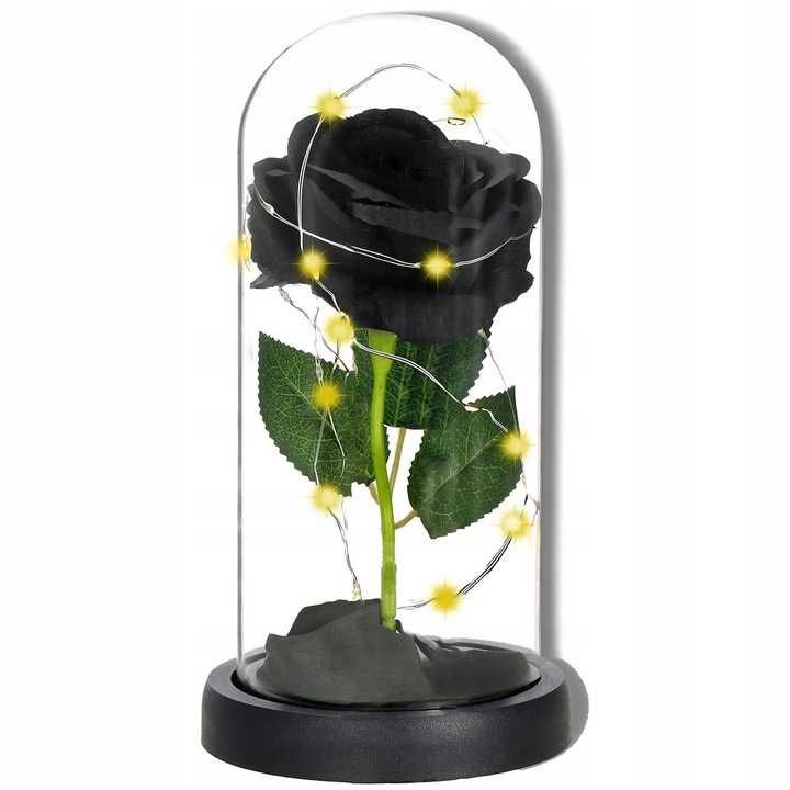 Wieczna Róża w Szkle Świecąca LED Pudełko Na Walentynki Czarna