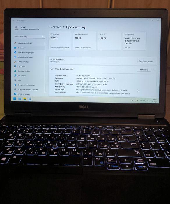 Dell Latitude 5590 б/в, Core i5-8350U, 15.6 FHD, ssd 256 Gb, RAM 16 Gb