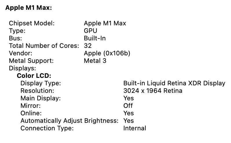 MacBook Pro 14 2021 32-Core GPU M1 Max 32GB 1TB SSD Silver