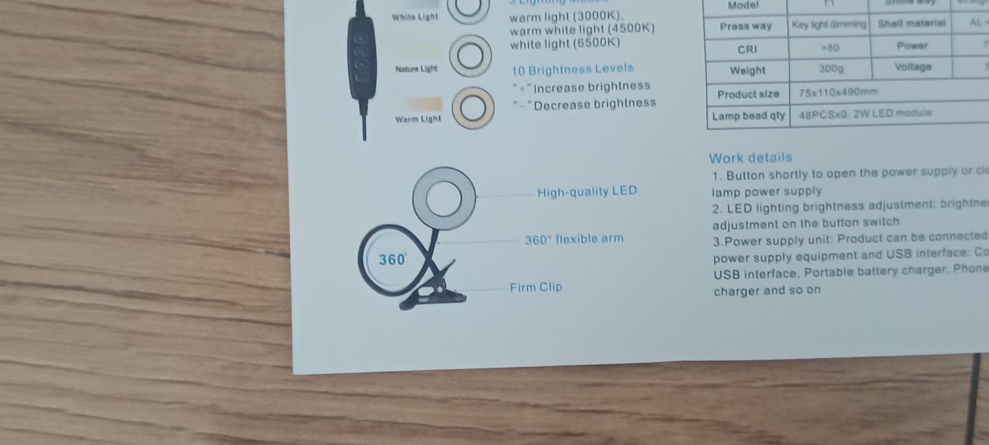 Lampka pierścieniowa LED z klipsem 360stopni