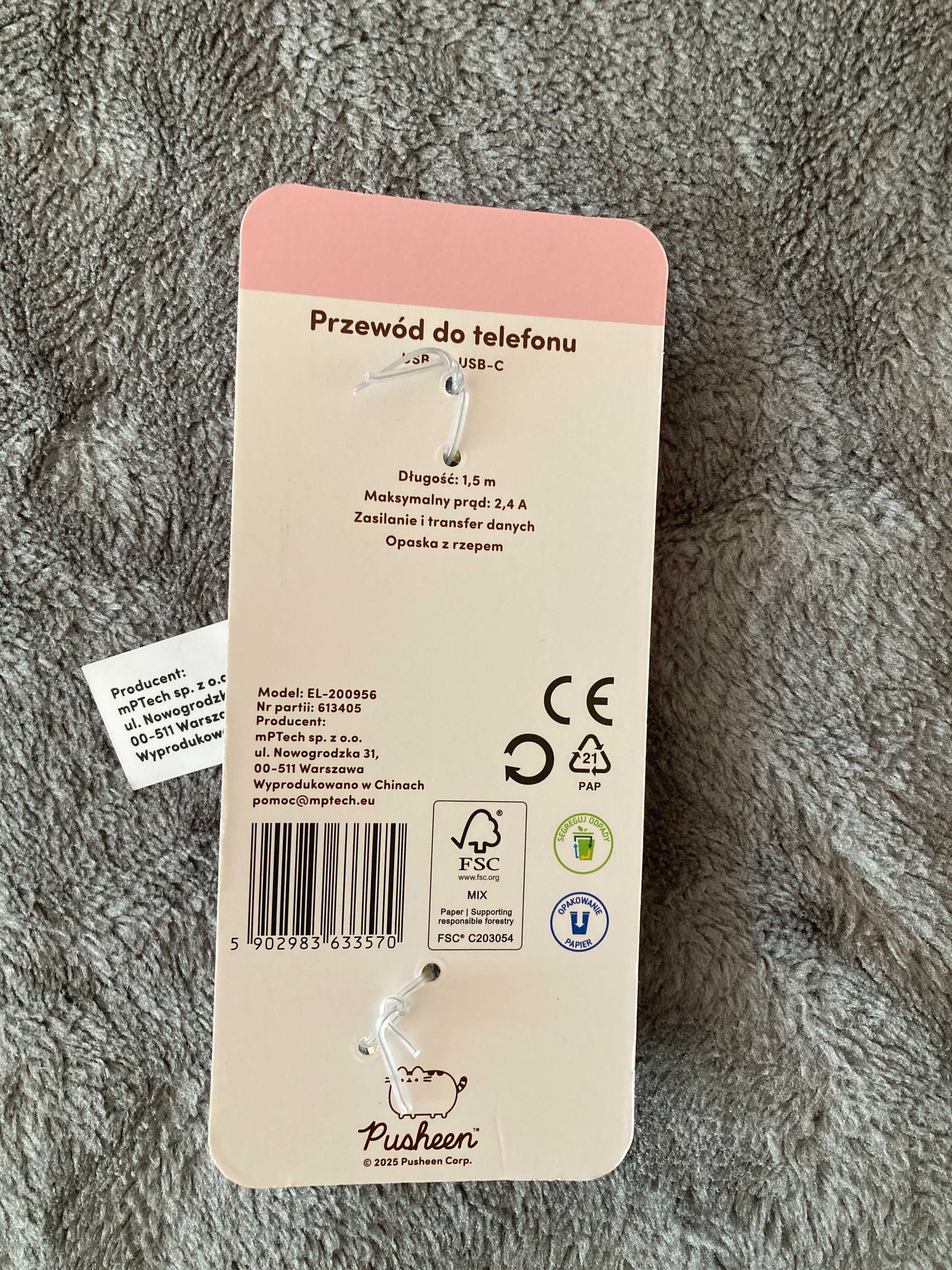 PUSHEEN przewód do telefonu USB A / USB C