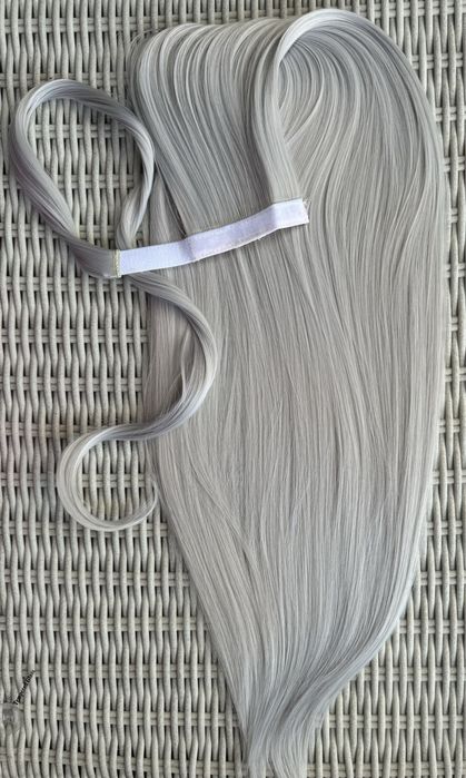 Premium Ultra włosy doczepiane, jasny popiel, mega długi kucyk 85 cm !