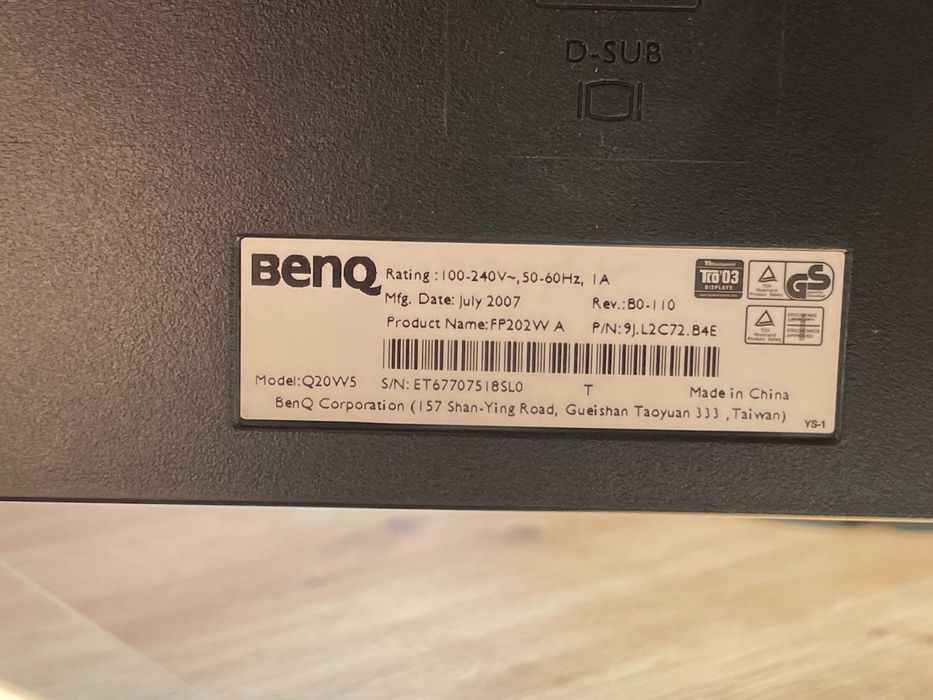 Monitor BENQ Q20W5 + GW 6 MSC