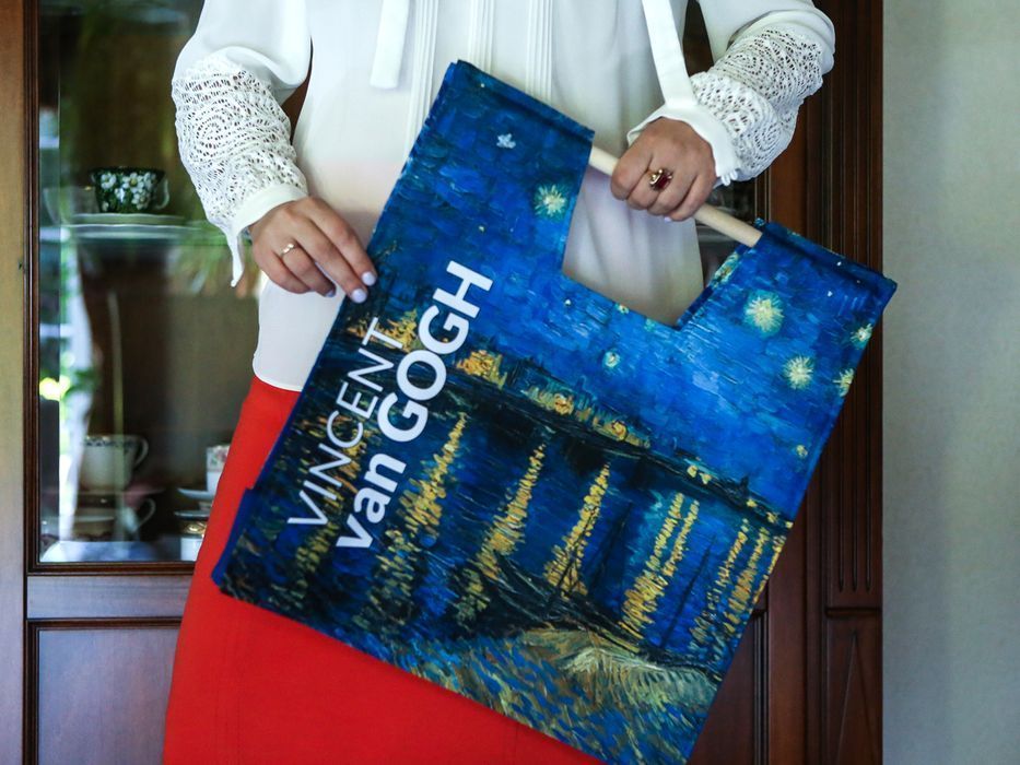 Torba z drewnianym uchwytem - V. van Gogh, Gwiaździsta noc nad Rodanem