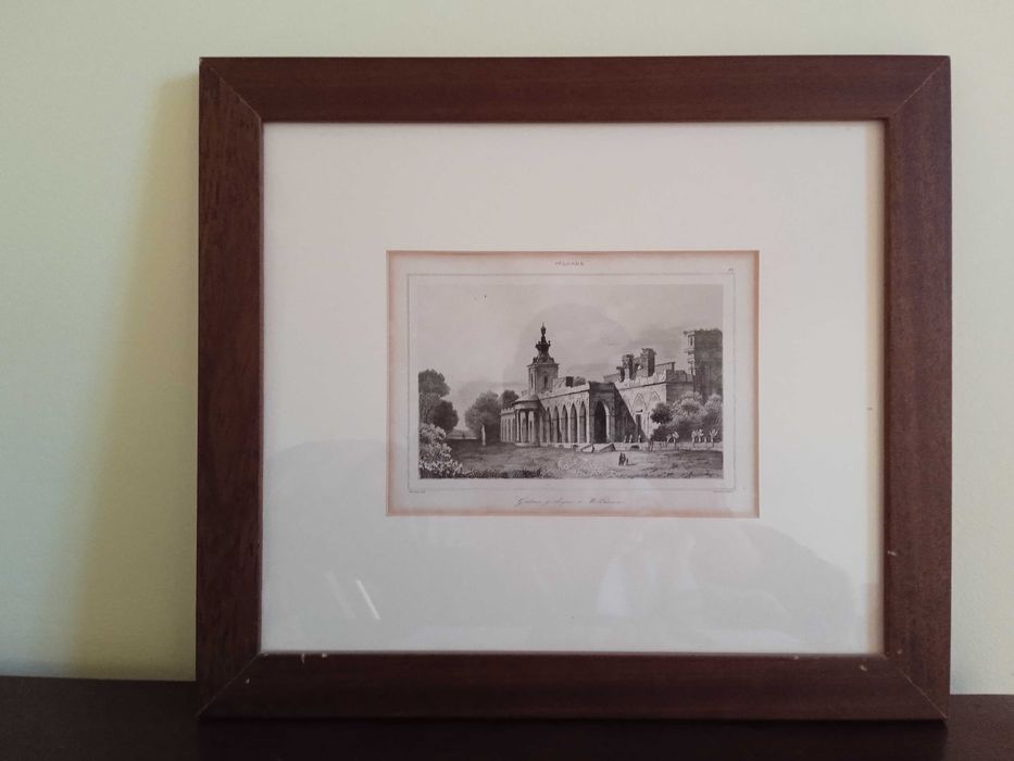 Obrazek antyk! XIX wiek grafika w ramce pałac w Wilanowie