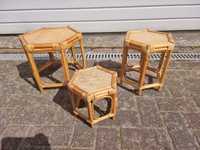 Sześciokątne stoliki boczne kwietnik bambus ratan