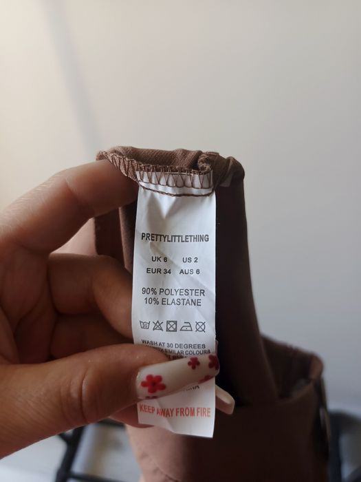 Brązowe spodnie z wysokim stanem, eleganckie, z rozporkami r. XS