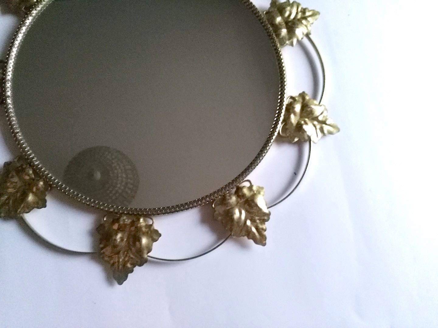 Lustro vintage rockabilly złote taśma metalowa liście boho retro