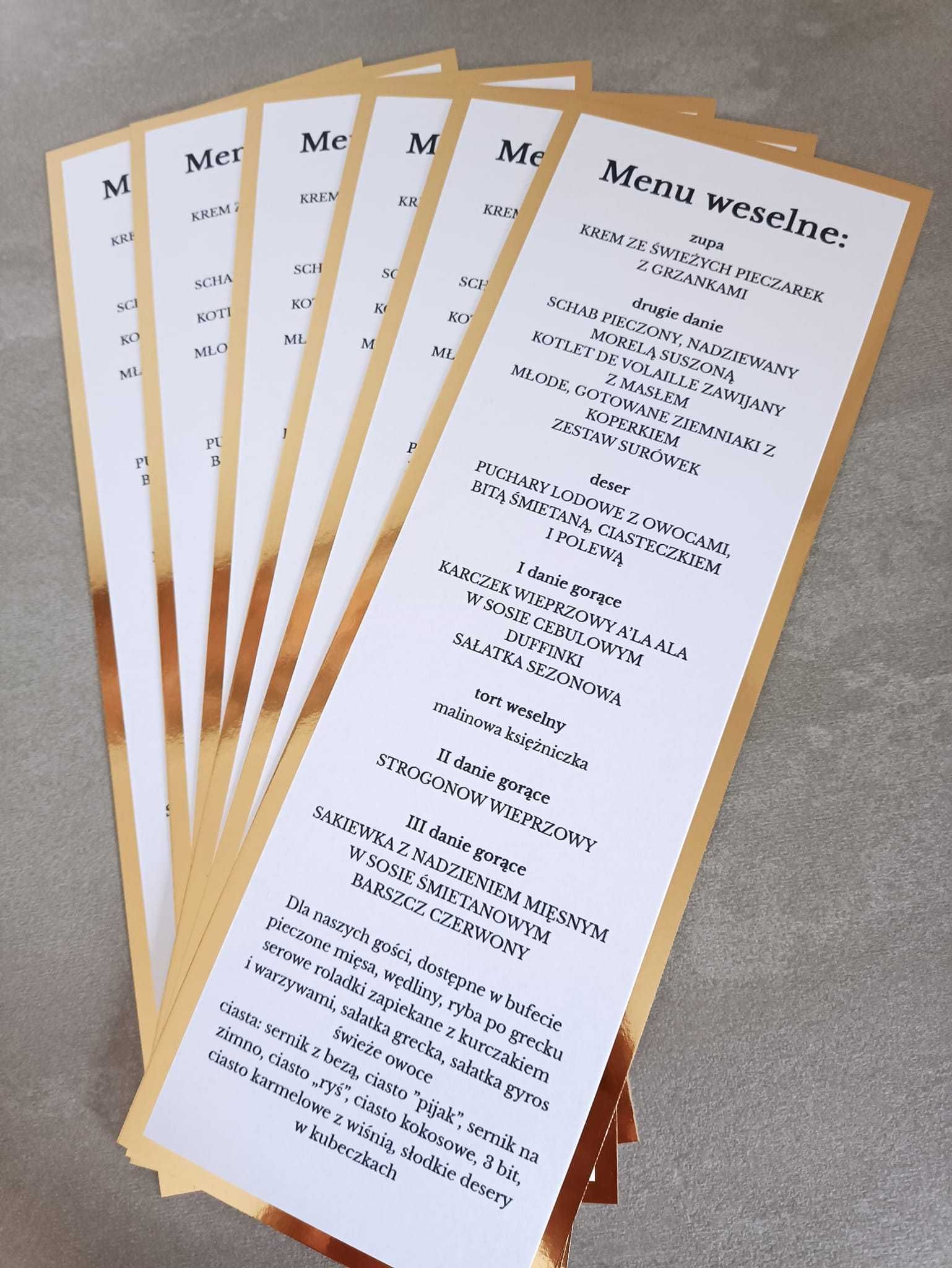 Menu weselne klasyczne Glamour złote na ślub karta dań