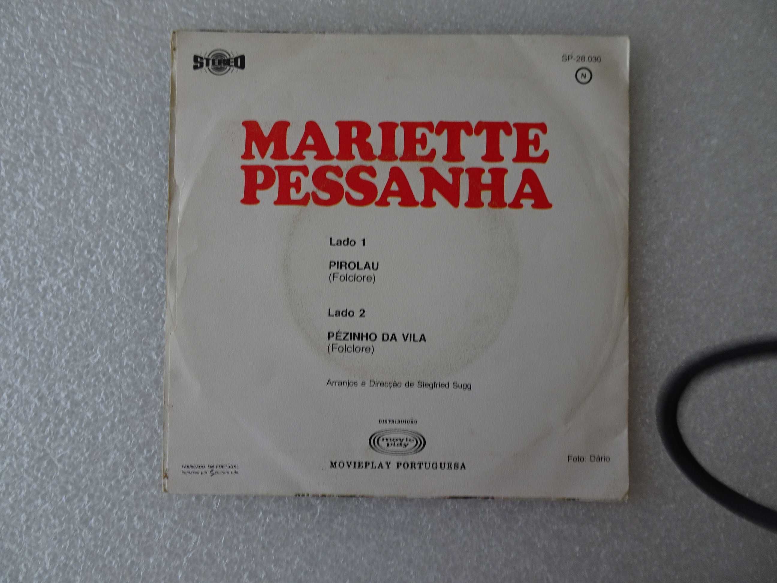 Disco vinil single - Mariette Pessanha - Pirolau - Pézinho da Vila