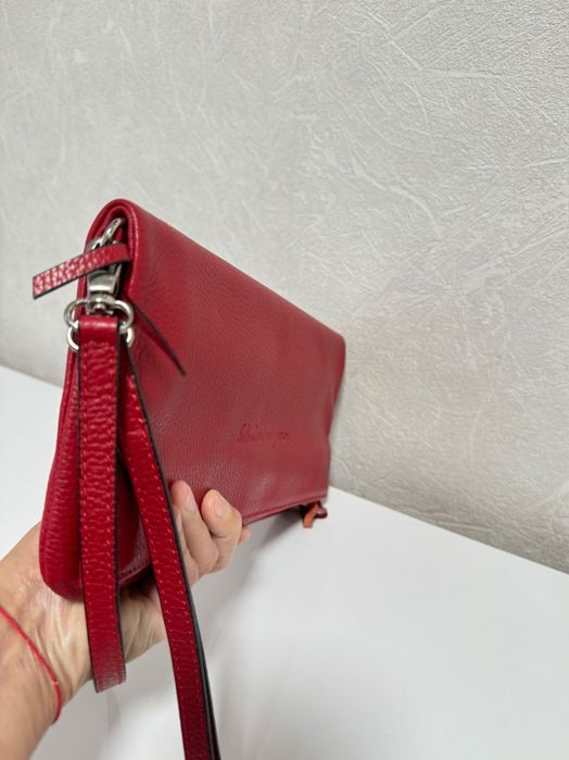 Клатч шкіряний червоний сумка з довгою ручкою