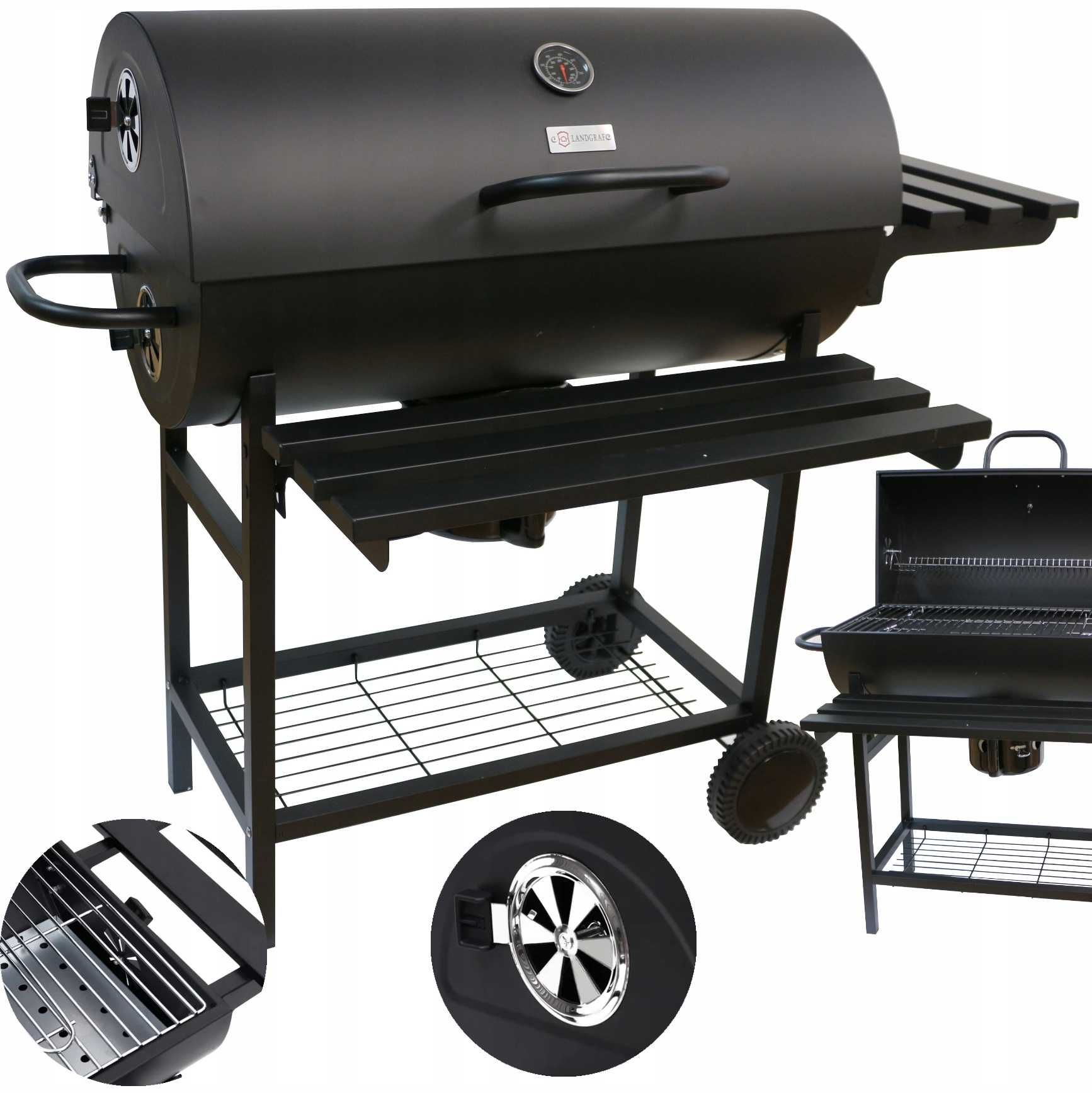 NOWY Duży Grill Ogrodowy Węglowy Z DUŻYM RUSZTEM 70x35 cm Beczka