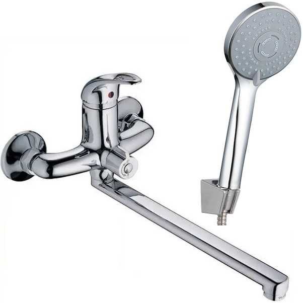 Змішувач для ванни латунний з душем довгий вилив 35 см