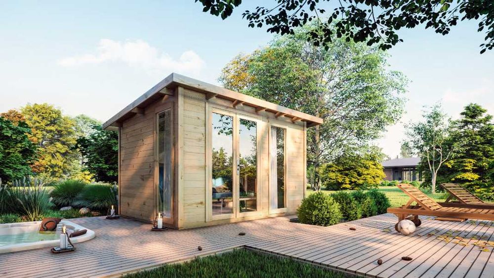 Domek Drewniany Ogrodowy Nowoczesny MEG 016 z Witrynami