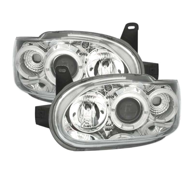 FARÓIS FRONTAIS ANGEL EYES PARA FORD ESCORT 95-99. FUNDO CROMADO