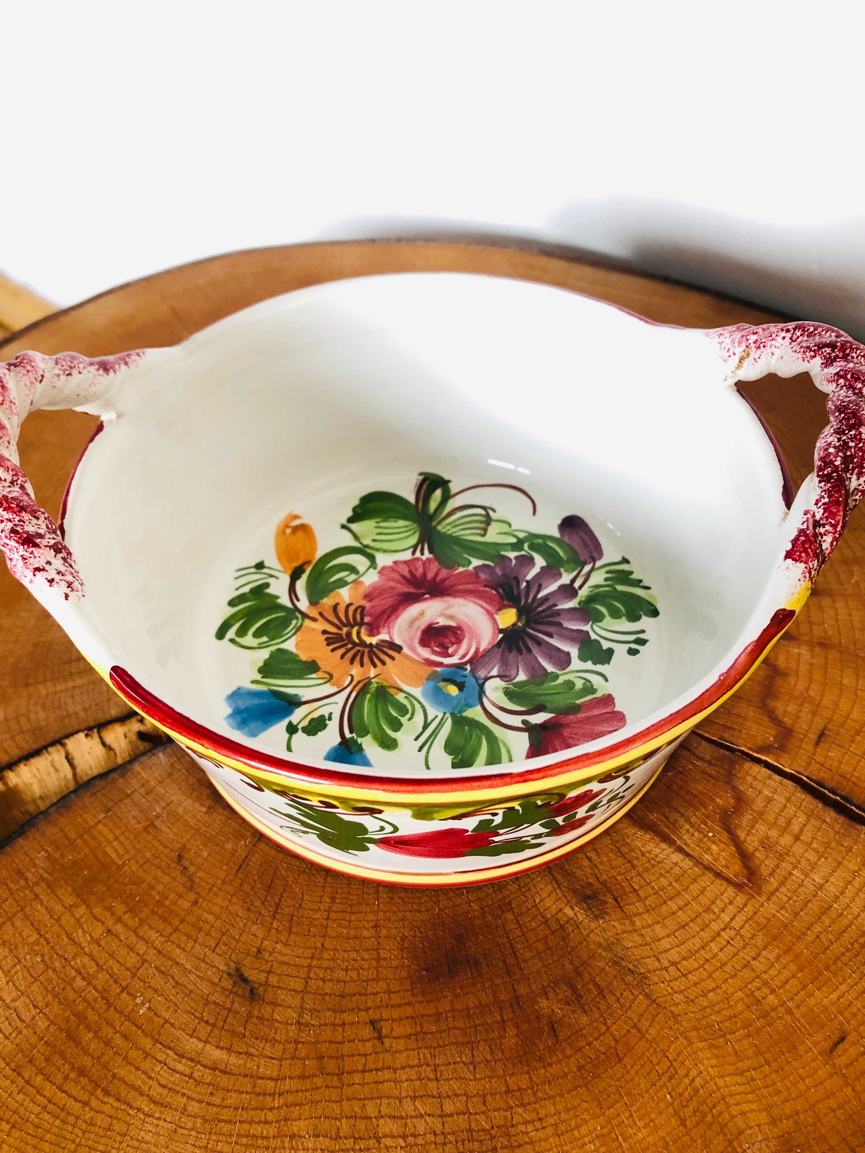Włoski ceramiczny koszyk miseczka recznie malowana Italy Włochy kwiaty