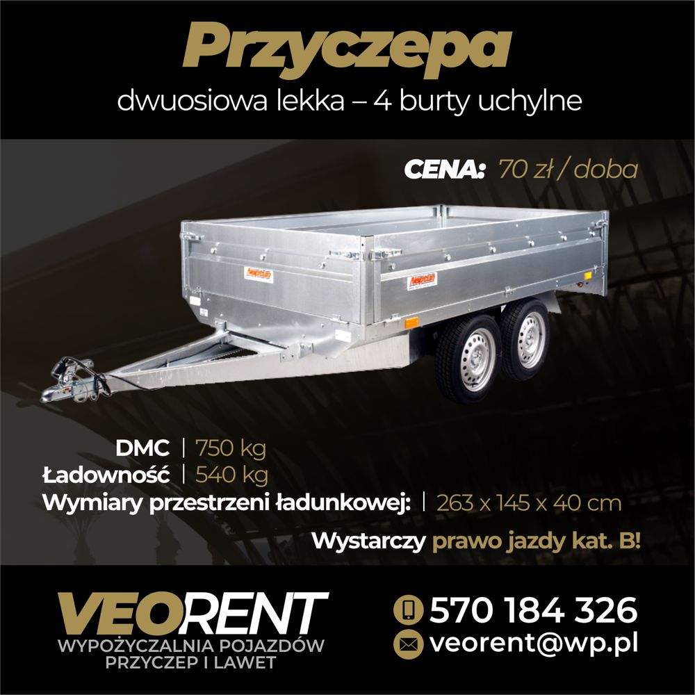 Wynajem przyczep 750 DMC kat.B