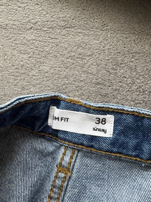Granatowe ciemne niebieskie jeansy mom jeans 100% bawełna