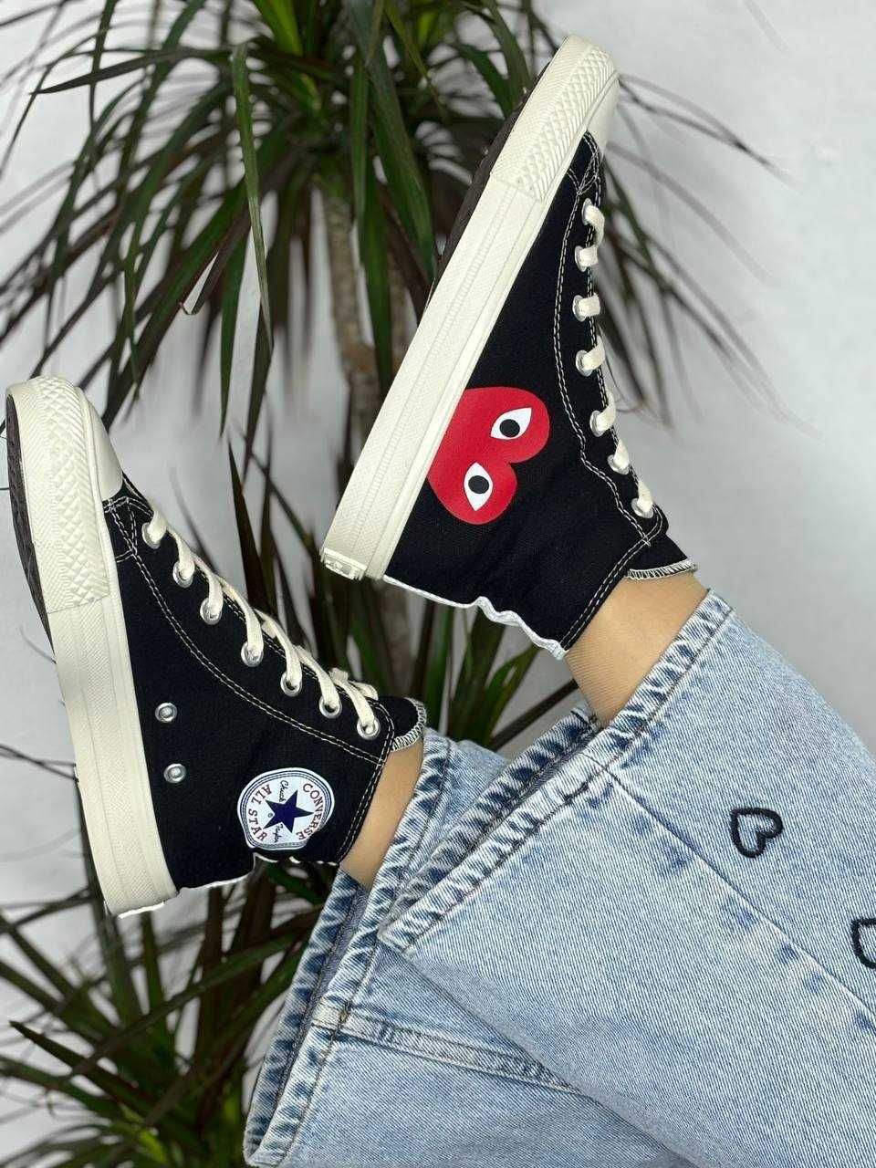 Жіночі конверси з сердечком чорні високі молодіжні Converse Play black