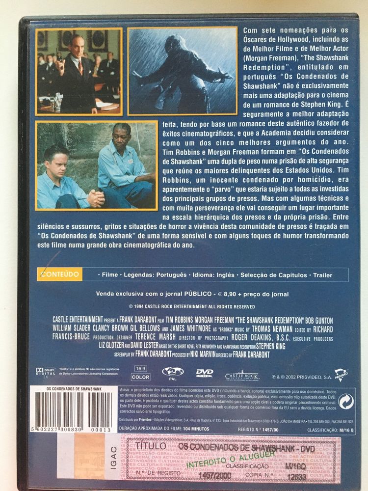 DVD filme - Os Condenados de Shawshank - NOVO