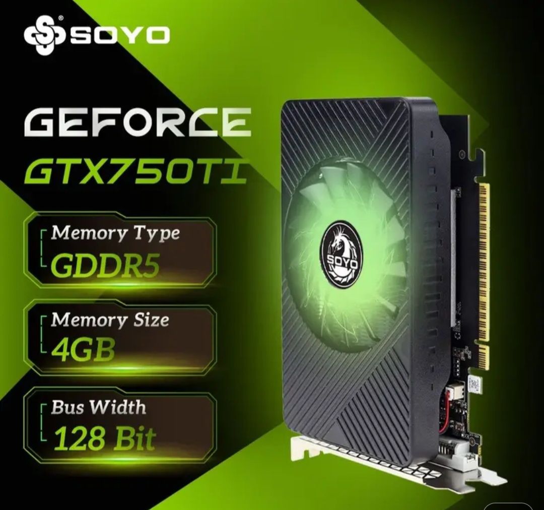 SOYO NVIDIA GeForce GTX750TI 4GB ігрова графічна карта, GDDR5, чорна,