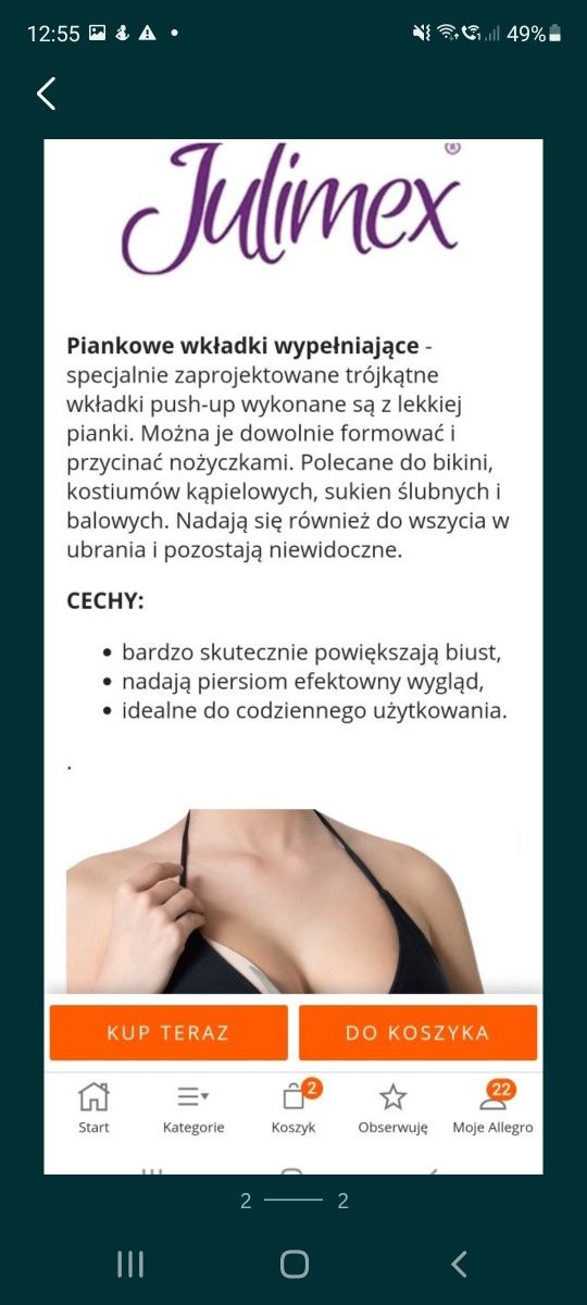 Wkladki PUSH-UP Bikini z pianki JULIMEX WS-18 A/B