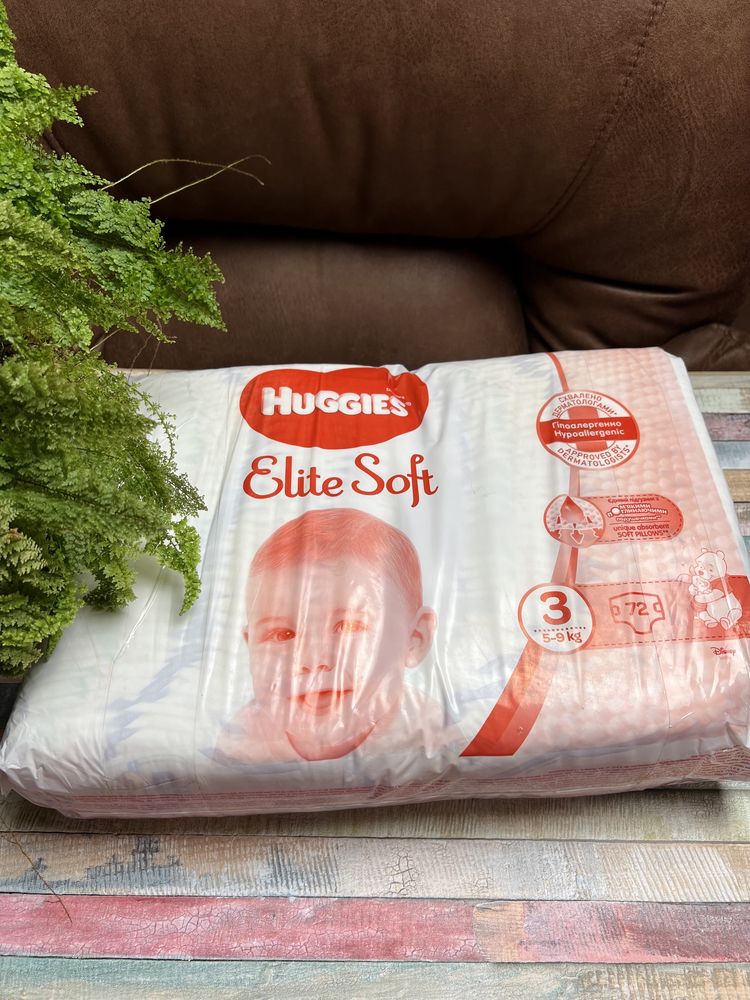 Підгузки памперси Huggies Elite Soft розмір 3 Хагіс Еліт софт, 72 шт