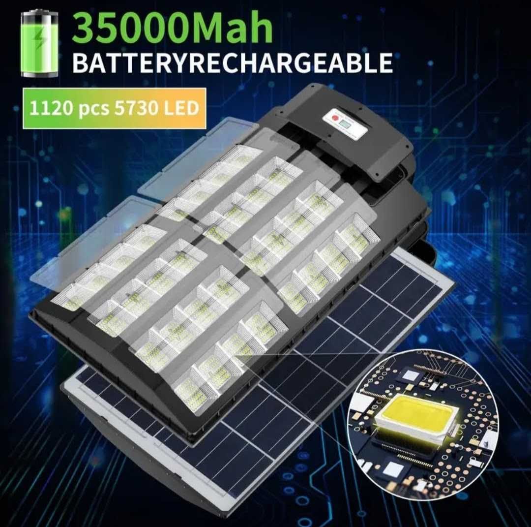 MEGA duża solarna lampa uliczna Led CZUJNIK RUCHU panel 60cmx35cm