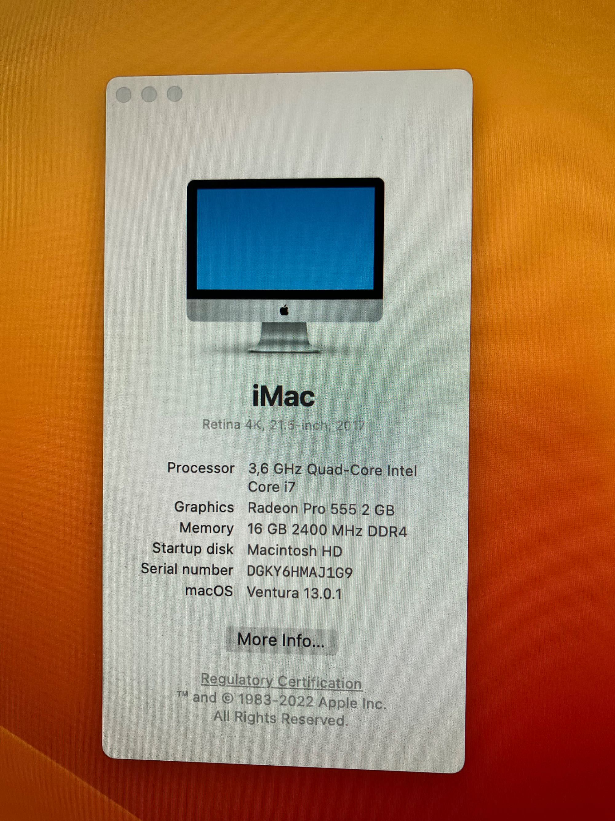 iMac 21,5” 2017 16GB i7