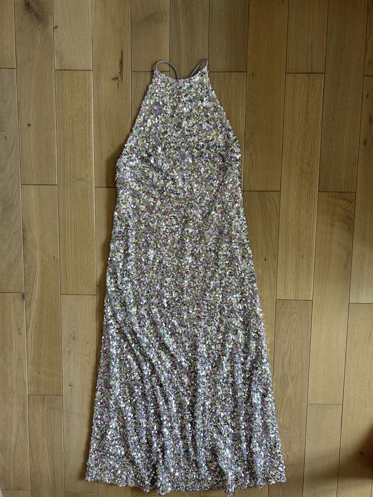 Midi / długa sukienka cekinowa Zara, halter