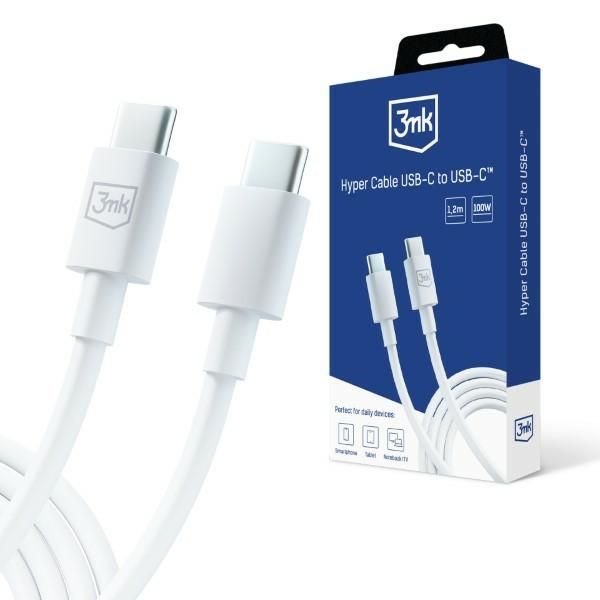 3MK Hyper Cable USB-C - USB-C 100W1.2m Biały/White Kabel