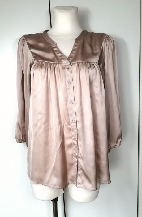 Satynowa bluzka długi rękaw metaliczna 42 xl Stan bardzo dobry