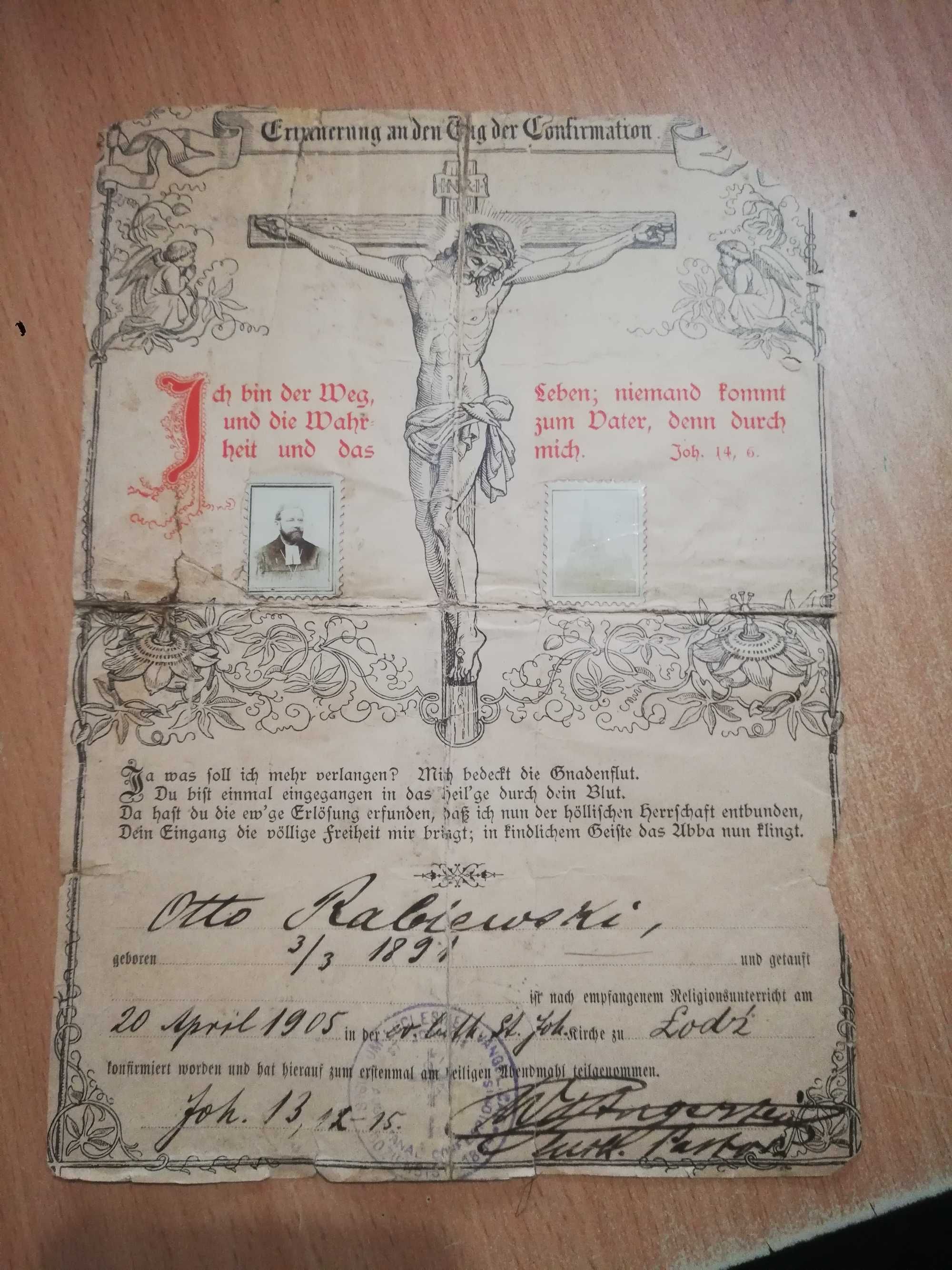 Stare świadectwo bierzmowania 1905 rok              S